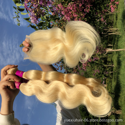 Blonde 613 Body Wave Virgin Human Hair Bundles Wholesale Factory Price Remy Hair Vendor with Lace Closure Frontals Bundle Deals